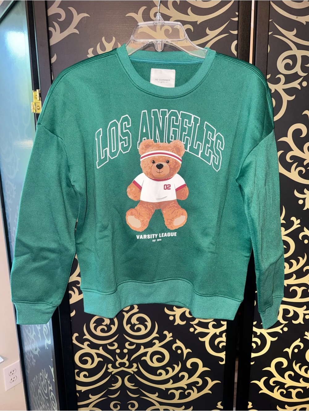 Kids Green 'Los Angeles' Teddy Bear Crew Sweatshirt